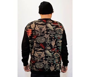 Unisex Streetwear Präglad Baksida Rund Halsringning Svart Långärmad Specialdesignad Oversized Tröja - Street Style