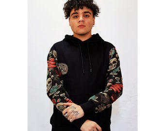 VG STREET Special Design Black Hoodie Embossed Sleeves and hoodie Detail Long Sleeve Oversize Hoodie