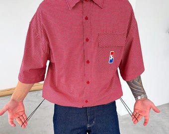 Unisex Oversize Red White Plaid Shirt - Streetwear Style, Summery Casual Cut - Design shirt - Short Sleeve Plaid Cotton Shirt, Loose Cut,