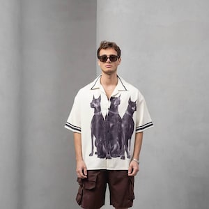 Oversized Dog Print Unisex Short Sleeve Shirt – Light Color Patterned Summer Streetwear Shirt - y2k style shirt - korean style fashion