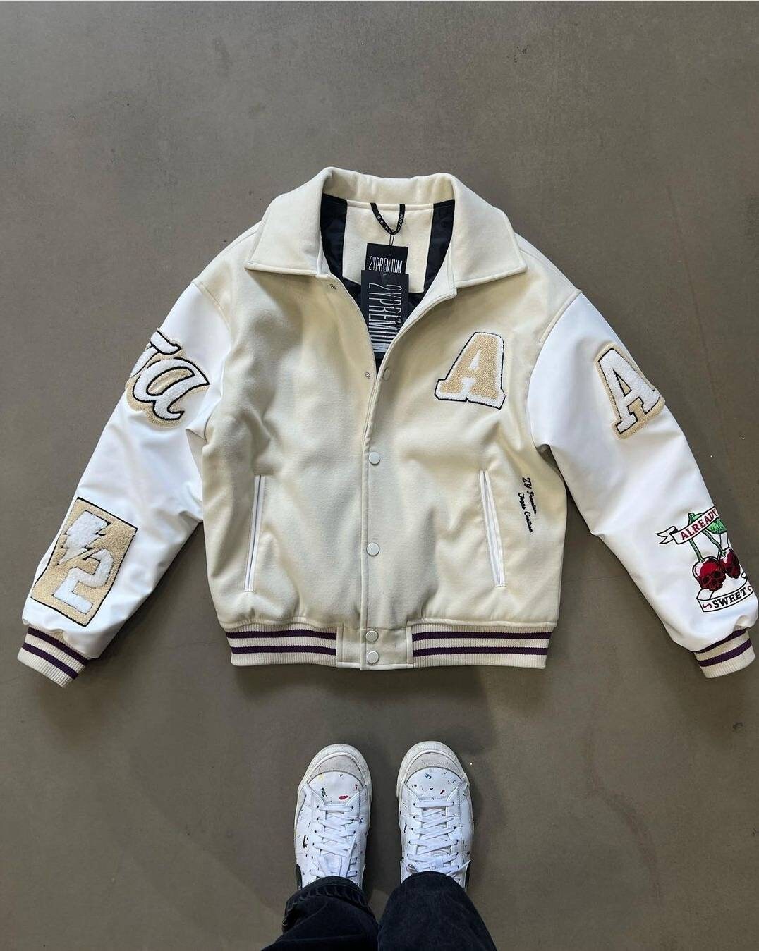 VARSITY JACKET GREEN / CREAM –