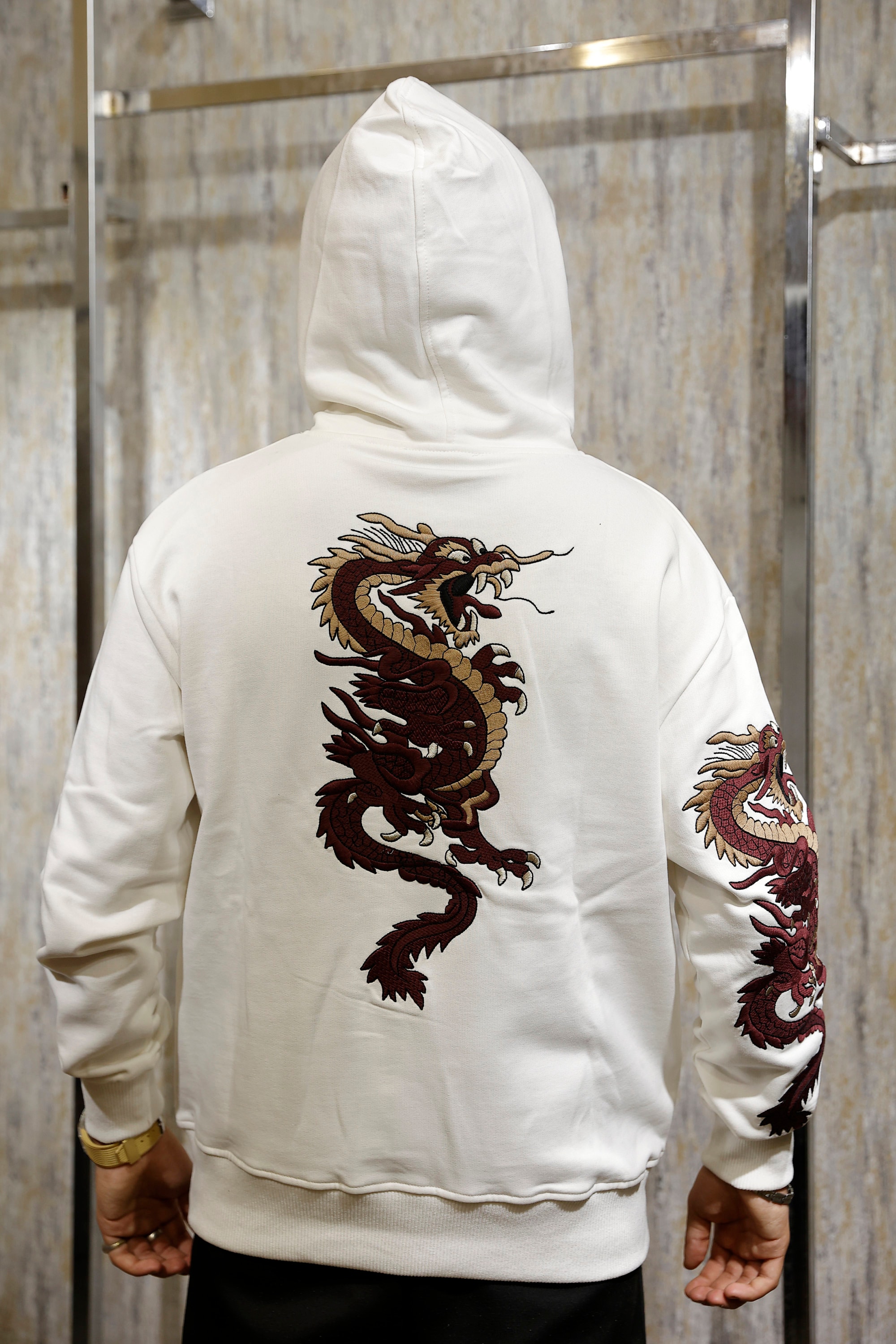 Dragon Embroidered Hoodie -grey Sweatshirt -streetwear