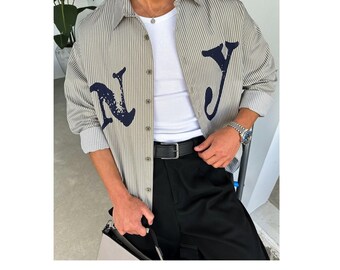 NY Printed Striped Shirt, Streetwear Style, Comfortable and Stylish -Long Sleeve Shirt - Button Down Shirt - Unisex Oversize Shirt