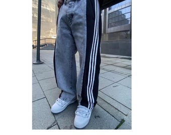 Streetwear Pants - Side Stripe Jeans - y2k Jeans - Denim Baggy Jeans Men Baggy Pants Streetstyle Denim Outfit Urban - Hip hop Pants -