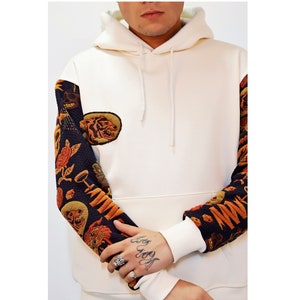 VG STREET Special Design White Hoodie Embossed Sleeves and hoodie Detail Long Sleeve Oversize Hoodie