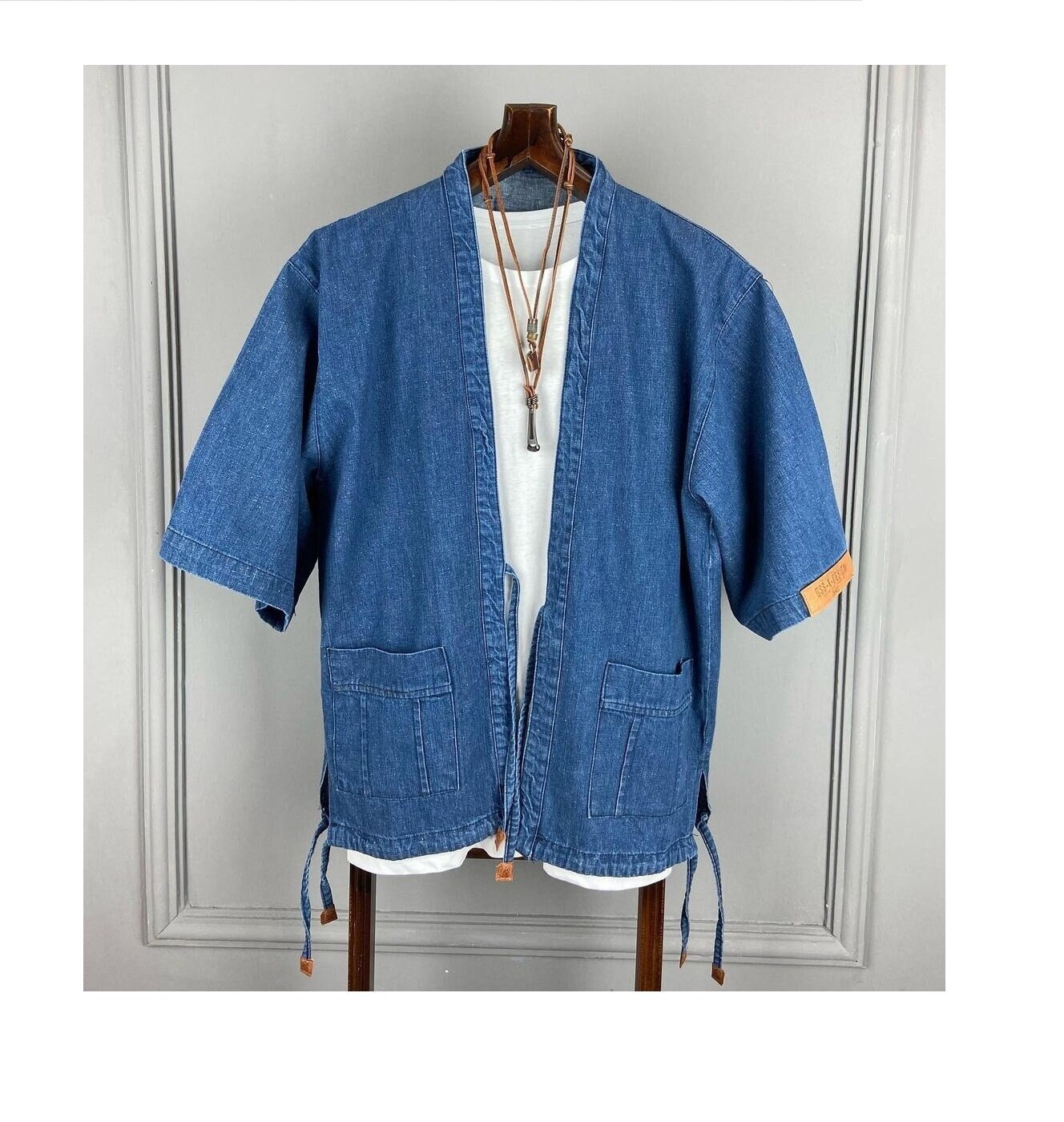Men Japanese Style Jacket Jeans Kimono 