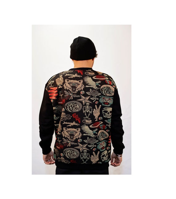 Unisex Streetwear Back Embossed Streetwear Crewneck Black  Long Sleeves Custom Design Oversized Sweatshirt - Street Style
