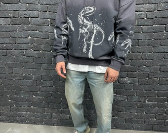Custom Print Streetwear Unisex Pullover Hoodie - Streetwear Hip Hop Unisex Sweater Hooded Sweatshirt - Dinosaur Print Hoodie