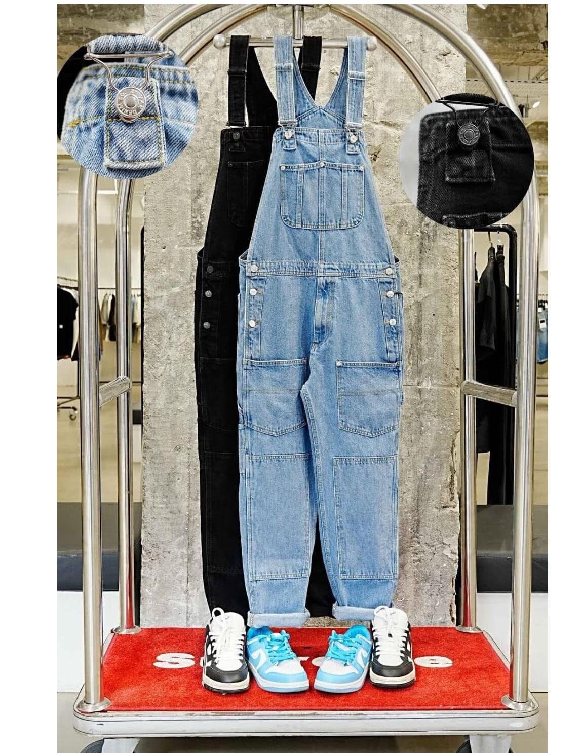 FANSU Heren Denim Overalls Broek Tuinbroek Vintage Werk Bib Jeans Jumpsuits met Kniebeschermers Zakken Overalls Broek Grote Taille Plus Size S-5XL, Blauw, XL