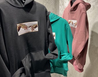 Op de renaissance geïnspireerde geborduurde hoodie - hoodie met uniek design streetwear - hoodie met minimalistische kunst