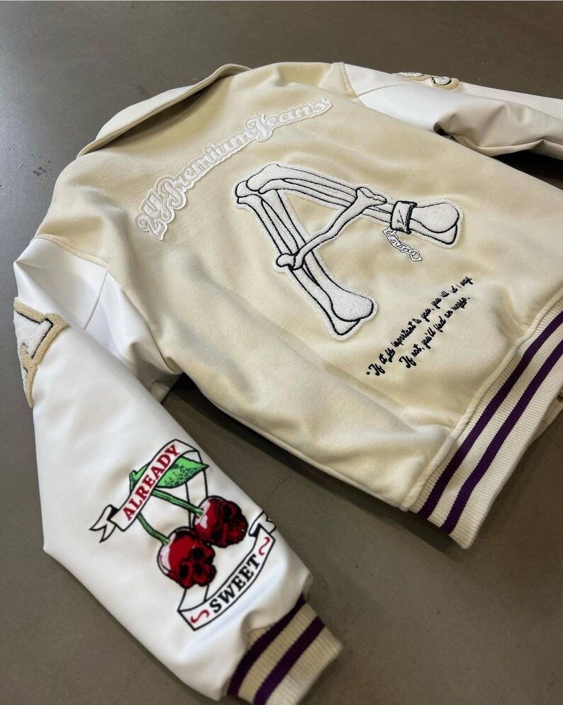 Beige Baseball A Embroidered Jacket college Bomber Jacket Etsy