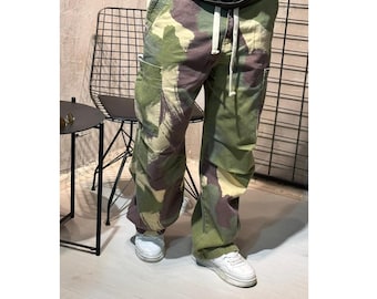 Camouflage Pattern Baggy Pants, Men’s Streetwear Wide Leg Trousers, Oversized Cargo Style Pants, Urban Fashion Loose Fit Pants