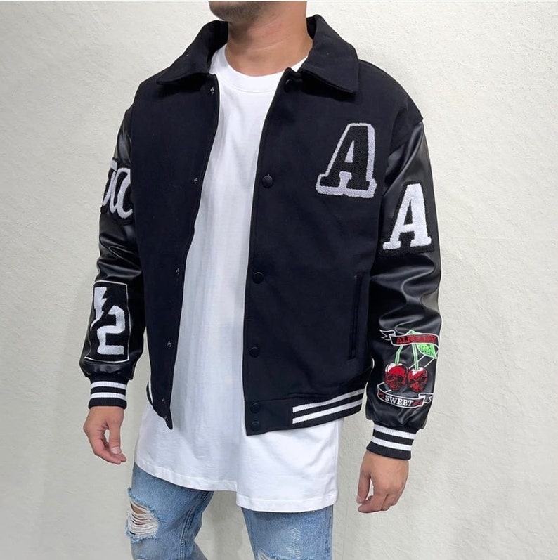 Beige Baseball A Embroidered Jacket college Bomber Jacket Etsy