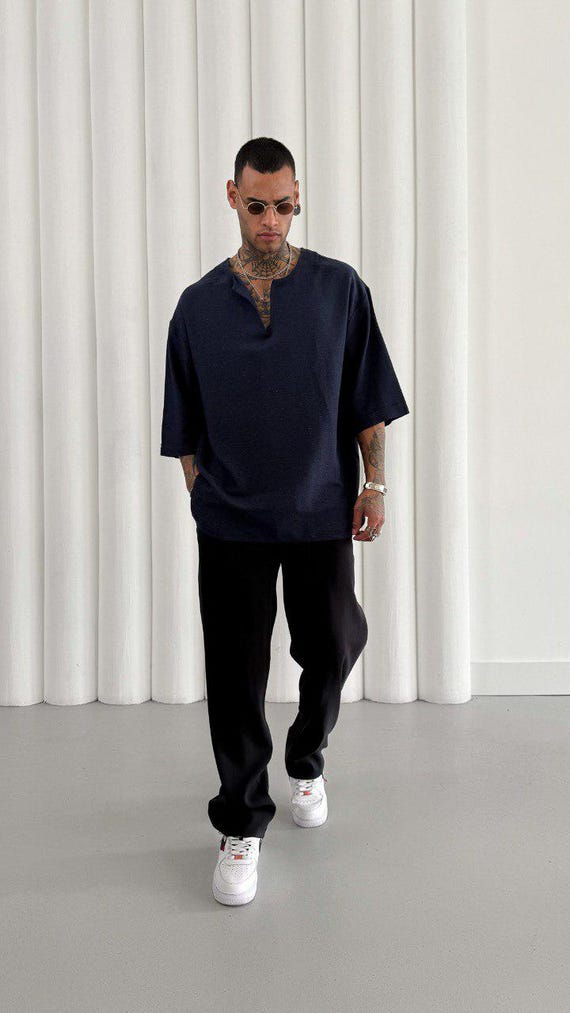 Oversize Beige Men's T-Shirt with Side Slit V-Neck - Oversize t-shirt, Wide sleeve t-shirt, Shirt for men, Relaxed Mens Beige T-Shirt Oversize Beige Men's T-Shirt with Side Slit V-Neck - Oversize t-shirt, Wide sleeve t-shirt, Shirt for men, Relaxed Mens Beige T-Shirt