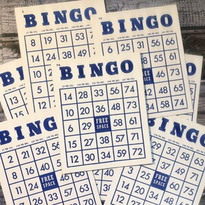 Tarjetas de bingo vintage: juego de 5 tarjetas de juego, efímeras, diarios basura, arte alterado, scrapbooking