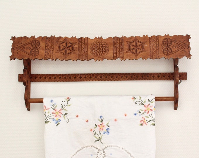 Primative Towel Racks Antique Tea Towel Rack/farmhouse Kitchen Wall Hanger Shelf/ Country ...