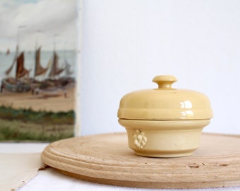 Antique small French ironstone foie gras jar with lid  1896 / Stoneware terrine / Paté tureen /