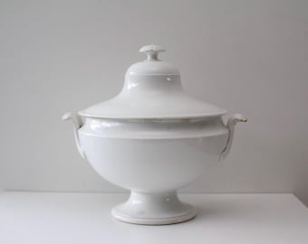 Französische antike Suppenterrine, Ende der 1800er Jahre Französisch Antique Ironstone Terrine mit Deckel von Gien, Antique Gien Terrine,