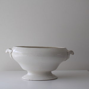 Antique Teastained Oval Ironstone Soup Tureen,Antique French White Ironstone Oval Tureen