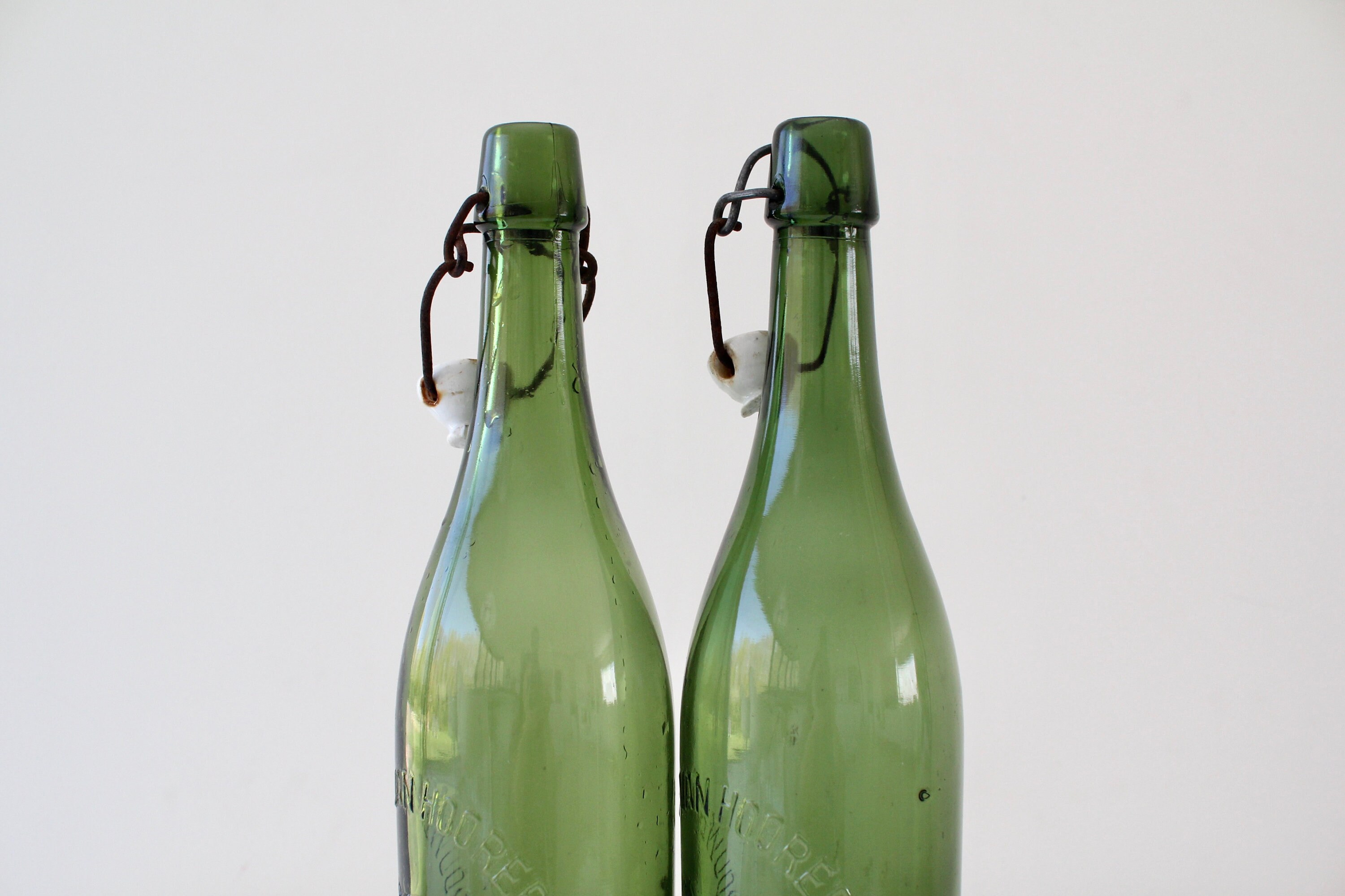 Set of 2 Antique Green Beer Bottle With Porcelain Clip Etsy
