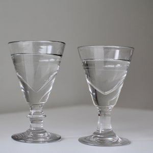 Set of 2 Antique French Mouth blown Wine Glasses, stemware glass,19th century french wine glass.