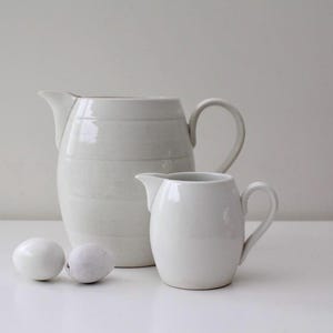 Set of 2 Antique white ironstone pitchers, Societe Ceramique Maestricht, Dutch Ironstone jug ,Ceramic jug
