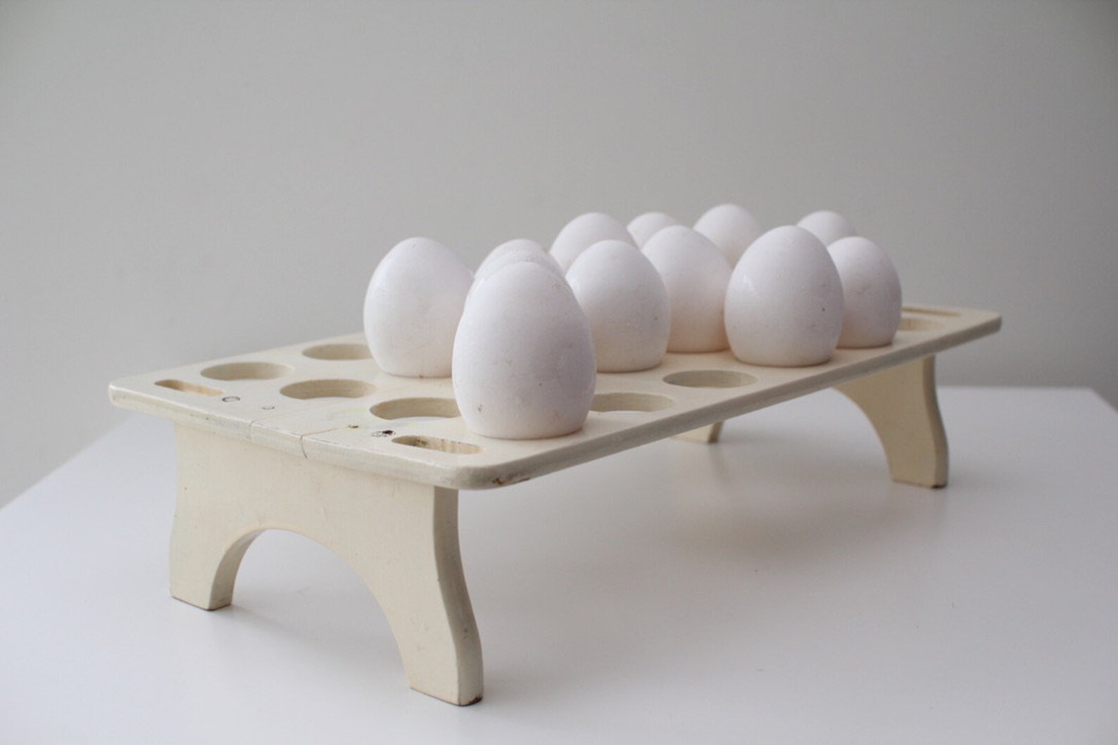 Vintage Single Tier Egg Rack in Wood, Antique Egg Rack in Wood, Vintage ...