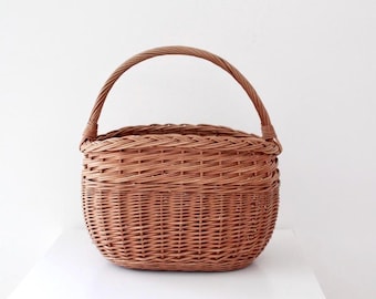 Vintage french wicker market basket, French Vintage Rattan Basket, Hand Woven Wicker Basket,French Market Basket, Oval shape Ratan Basket