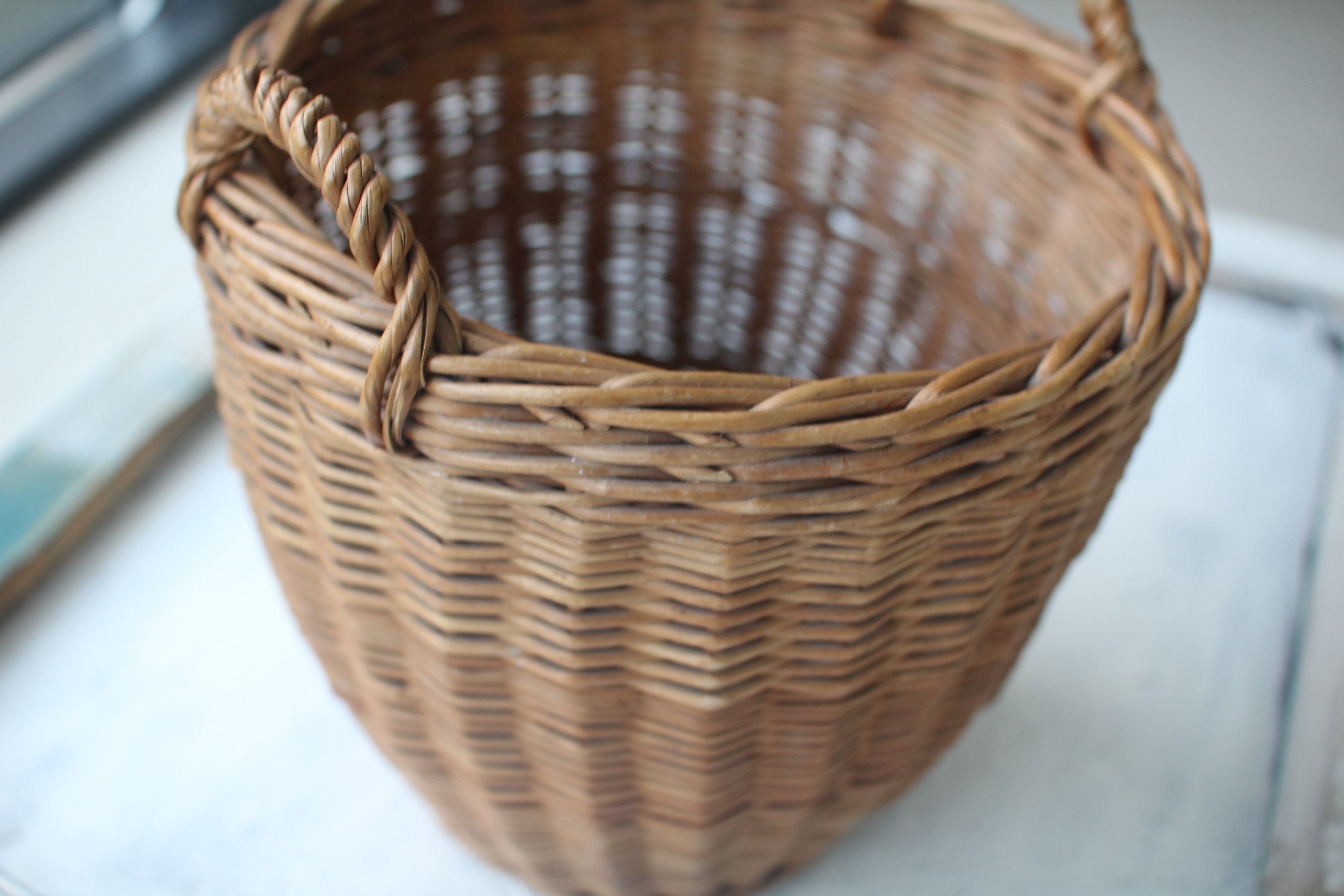 Vintage Wicker Basket With Handles /vintage Round Shape Wicker Etsy