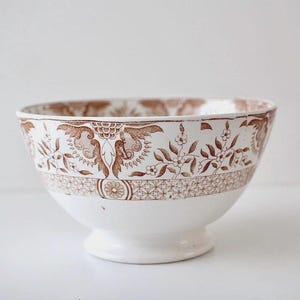 Antique Petrus Regout Maastricht Brown Transferware Bowl, Large 20.5cm Dutch Floral Oriental Pattern, Late 19th Century