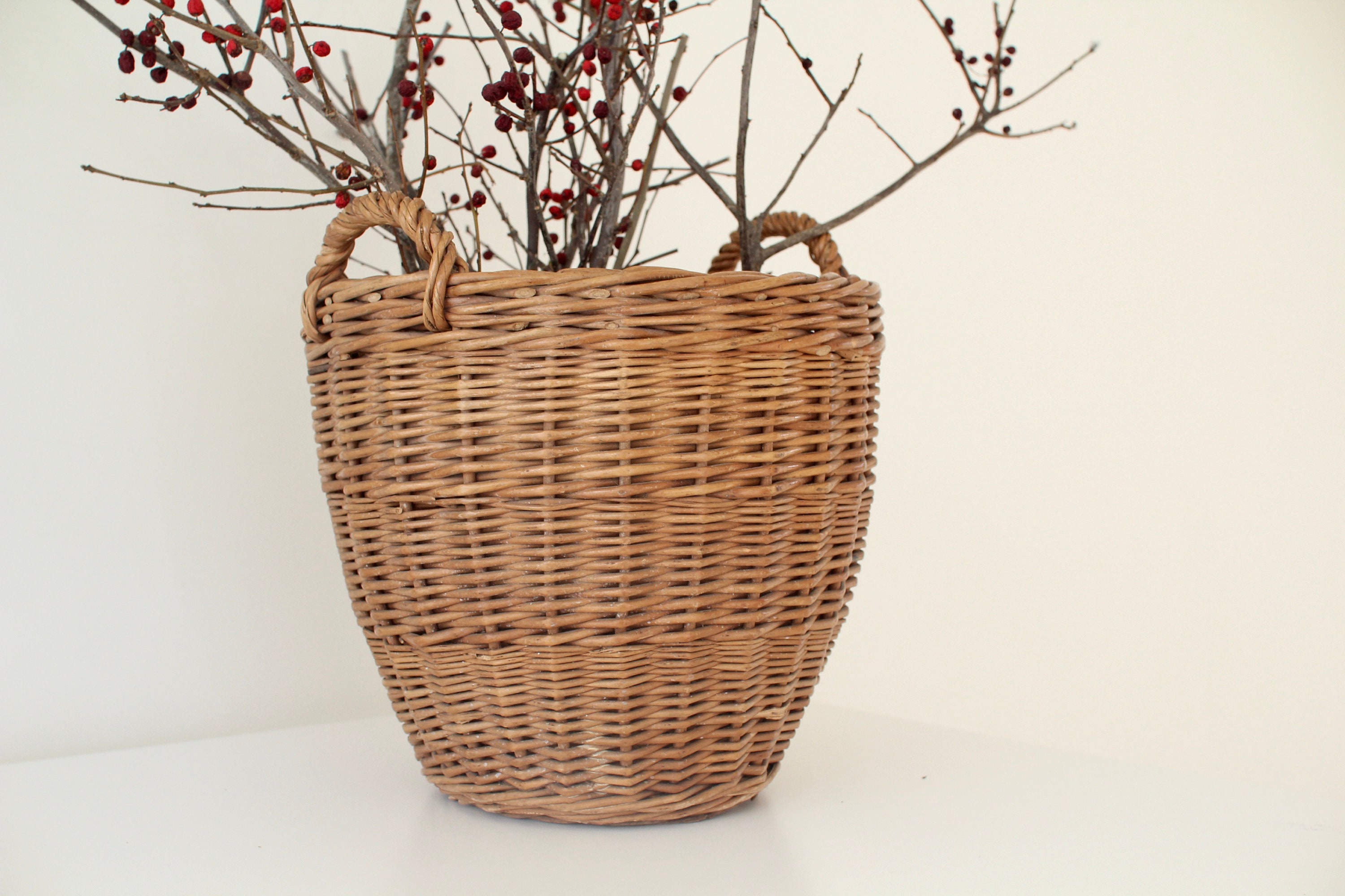 Vintage Wicker Basket With Handles /vintage Round Shape Wicker Etsy