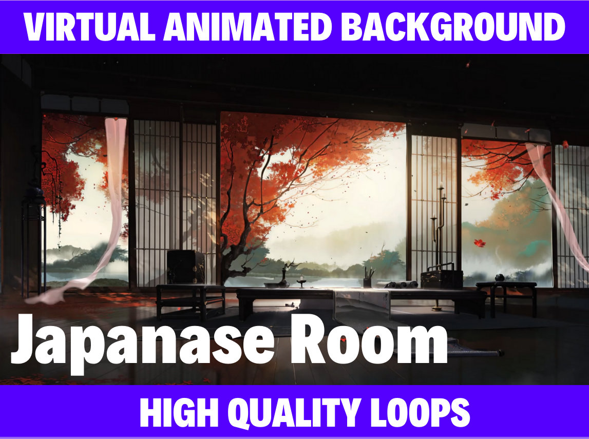 ANIMATED VIRTUAL BACKGROUND, Japanase Room, Japanase Room loop background , Instant Digital Download