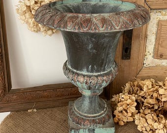 Jarrón decorativo de mesa para flores en color verde antiguo (decoración para mesa de recibidor; expositor de plantas de interior y exterior)