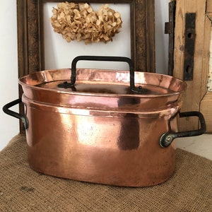 Antique French Copper Daubiere: Fish Poacher, Kitchen Decor (1900s)