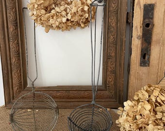 Par de coladores de alambre francés vintage (decoración rústica de cocina campestre)