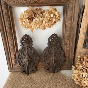 Vintage Gusseisen Wandhaken (Schlüssel-, Mantel-, Kleiderhaken, Handtuchhalter, Bauernhaus Küche, rustikale Wanddekoration)