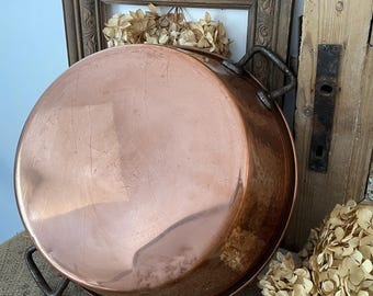 Vintage French Copper Jam Pan: Hammered Detail, Iron Handles