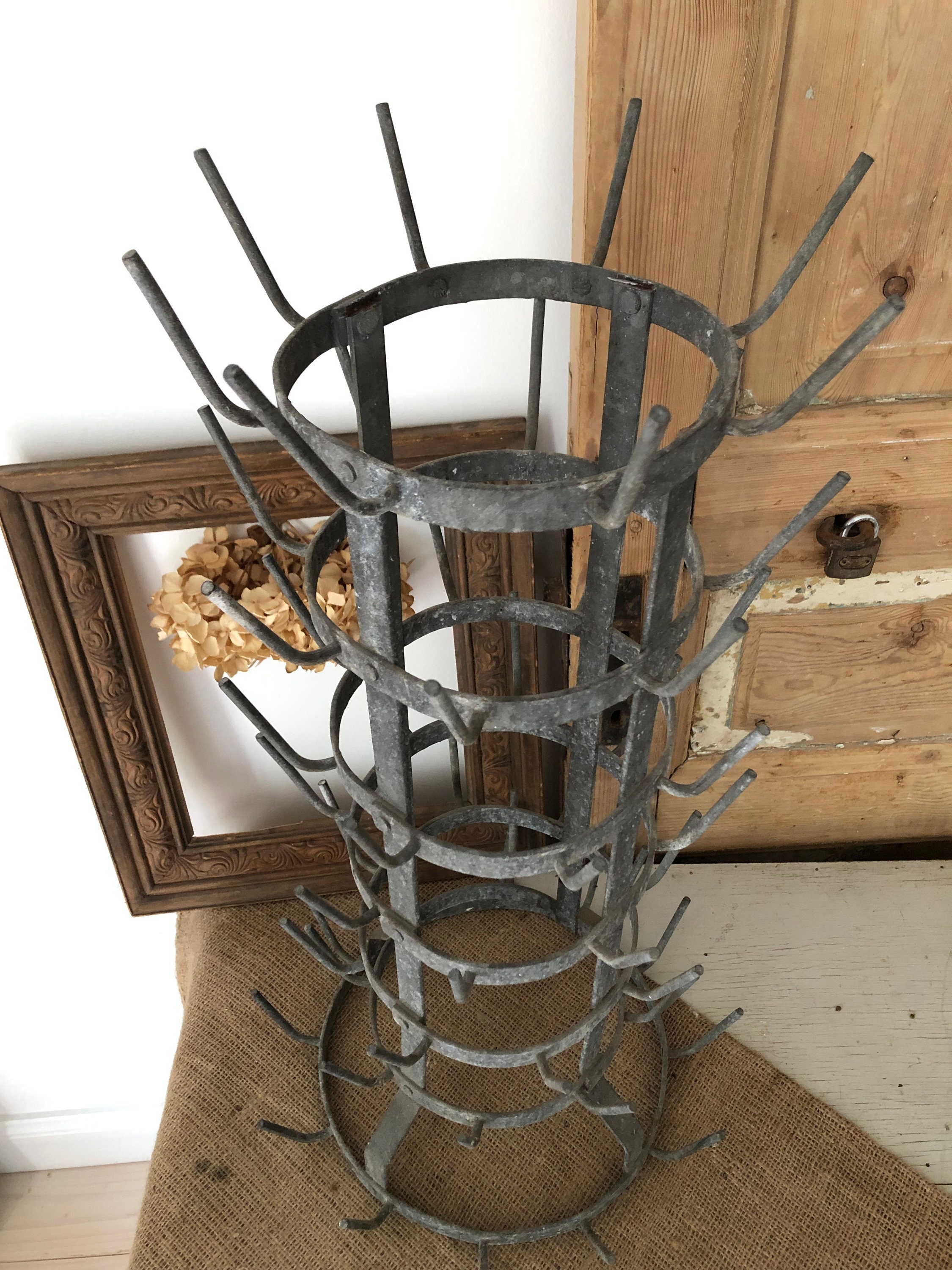 Vintage French Bottle Drying Rack (galvanised Rustic Wine