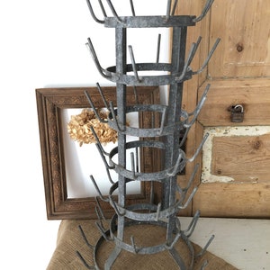 Vintage French Bottle Drying Rack (Galvanised Rustic Wine, Champagne Bottle Store; Mug Stand; Towel Rail; French Farmhouse Décor; 1900s)
