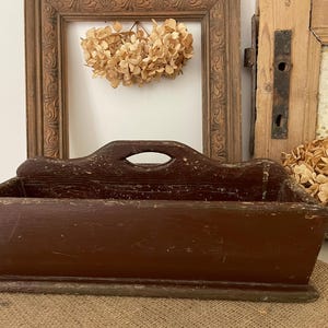 Antique Solid Timber Cutlery Tray, Handmade Details (Farmhouse Kitchen Décor, Country Kitchen; Vintage Utensil Holder, Desk Tidy Organiser)