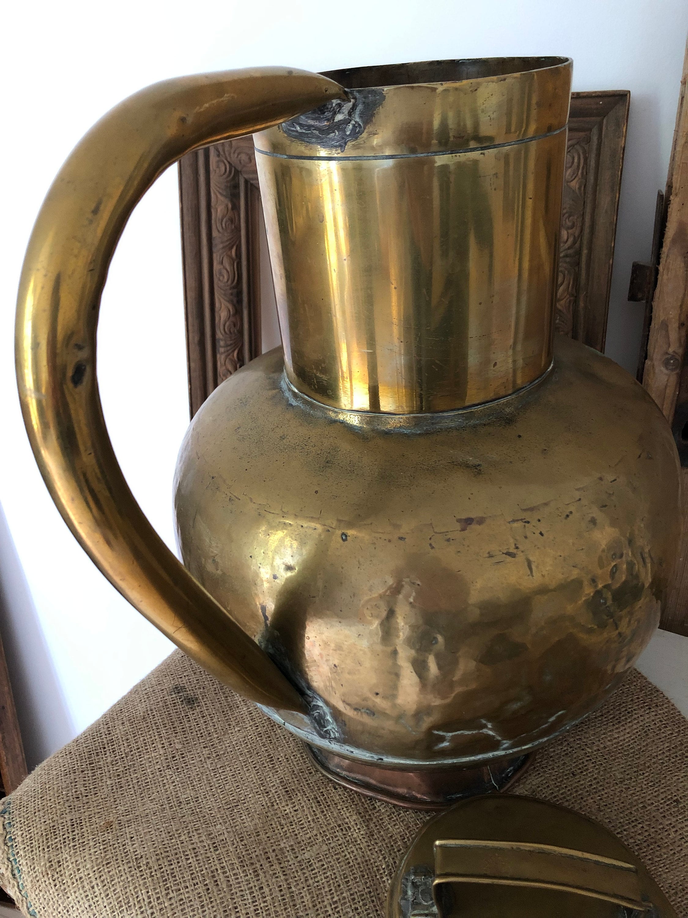 Vintage Dutch Brass Milk Pitcher: Copper Base Farmhouse Vase