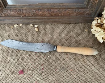 19世紀のヴィンテージブレッドナイフ：彫刻された骨と木のハンドル