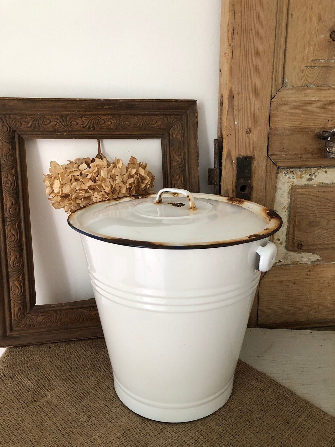 Vintage Enamel Bucket With Matching Lid 1950s Enamel Bucket Etsy