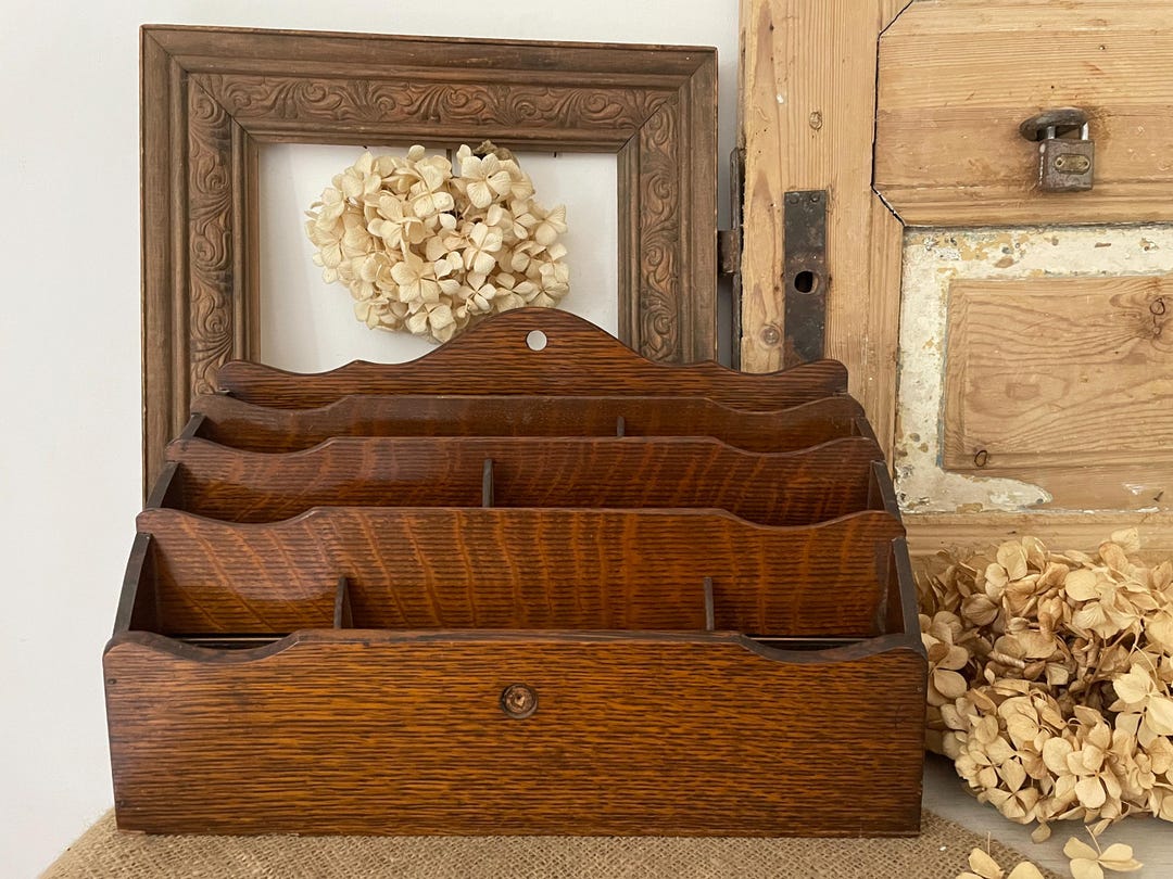 Vintage Hand Carved Oak Desk Compendium / Organiser With Adjustable ...