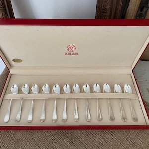 Boxed Set of Twelve 800 Silver Schiavon &#39;Inglese&#39; Coffee Spoons (Made in Italy; Solid Silver Teaspoons; Formal Dining Tableware)