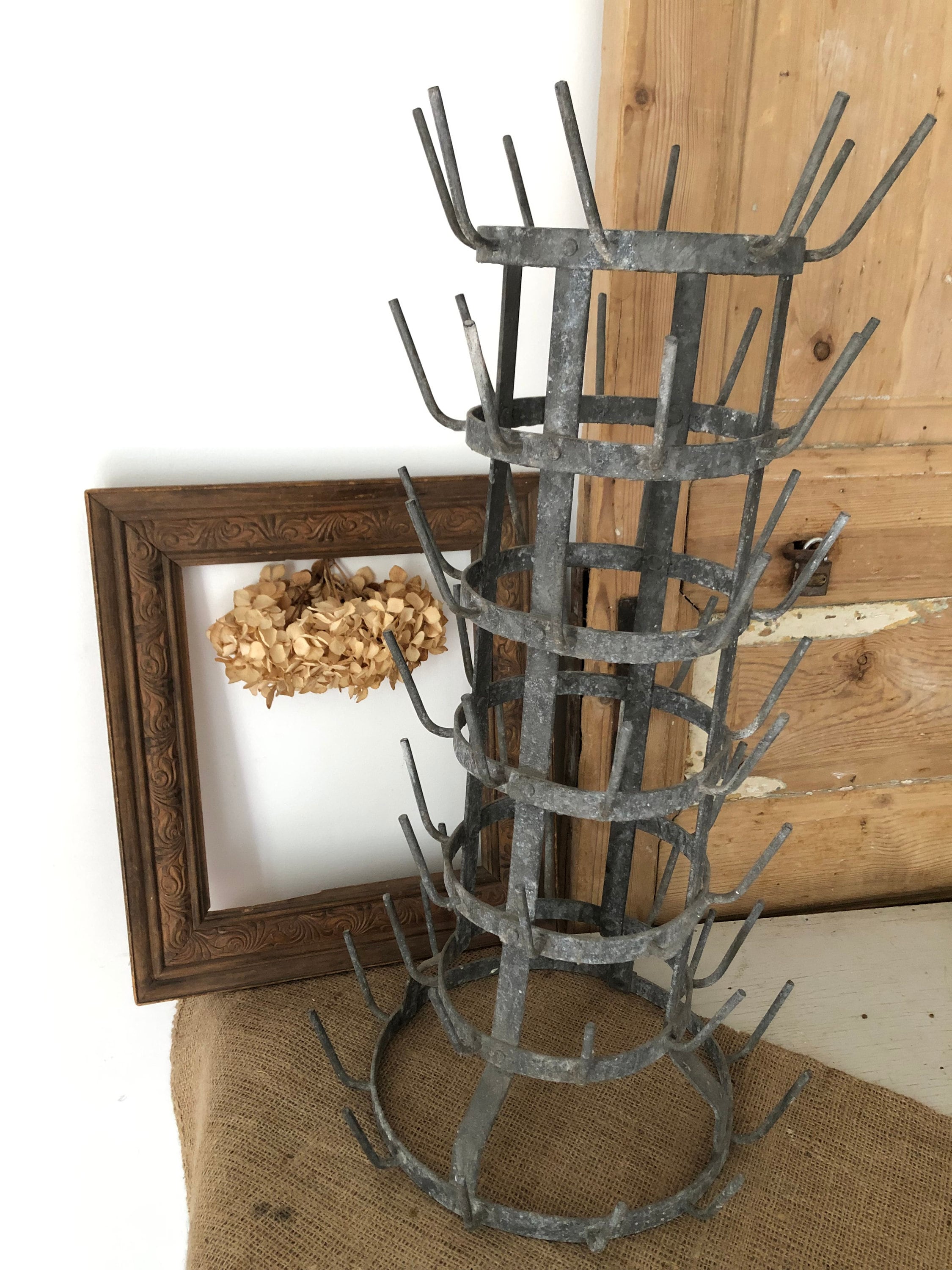 Vintage Reproduction Metal Bottle Drying Rack With 76 Pegs