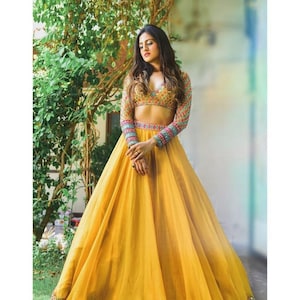 Champagne Cocoon CrysMeshBlouse with Scallop Embellished Lehenga available  only at Shivan and Narresh