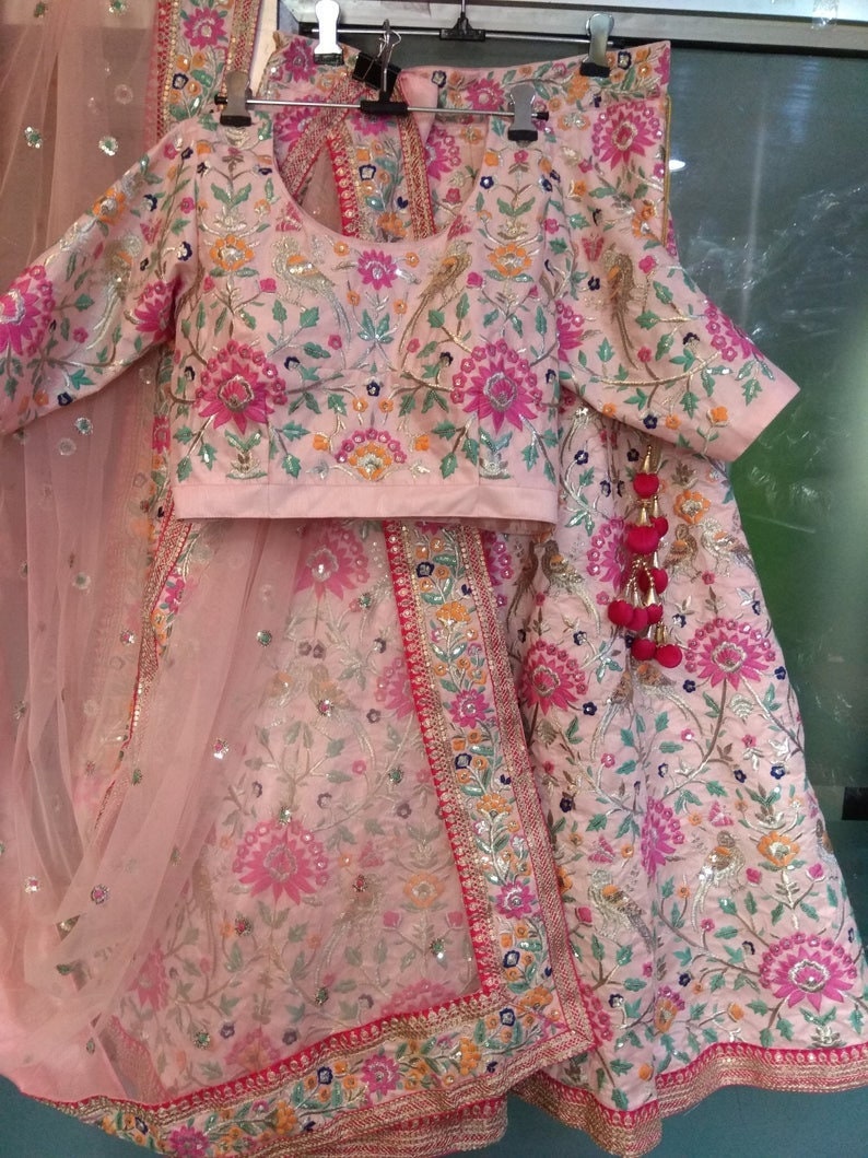 Buy Baby Pink Silk Embroidered Lehenga Choli