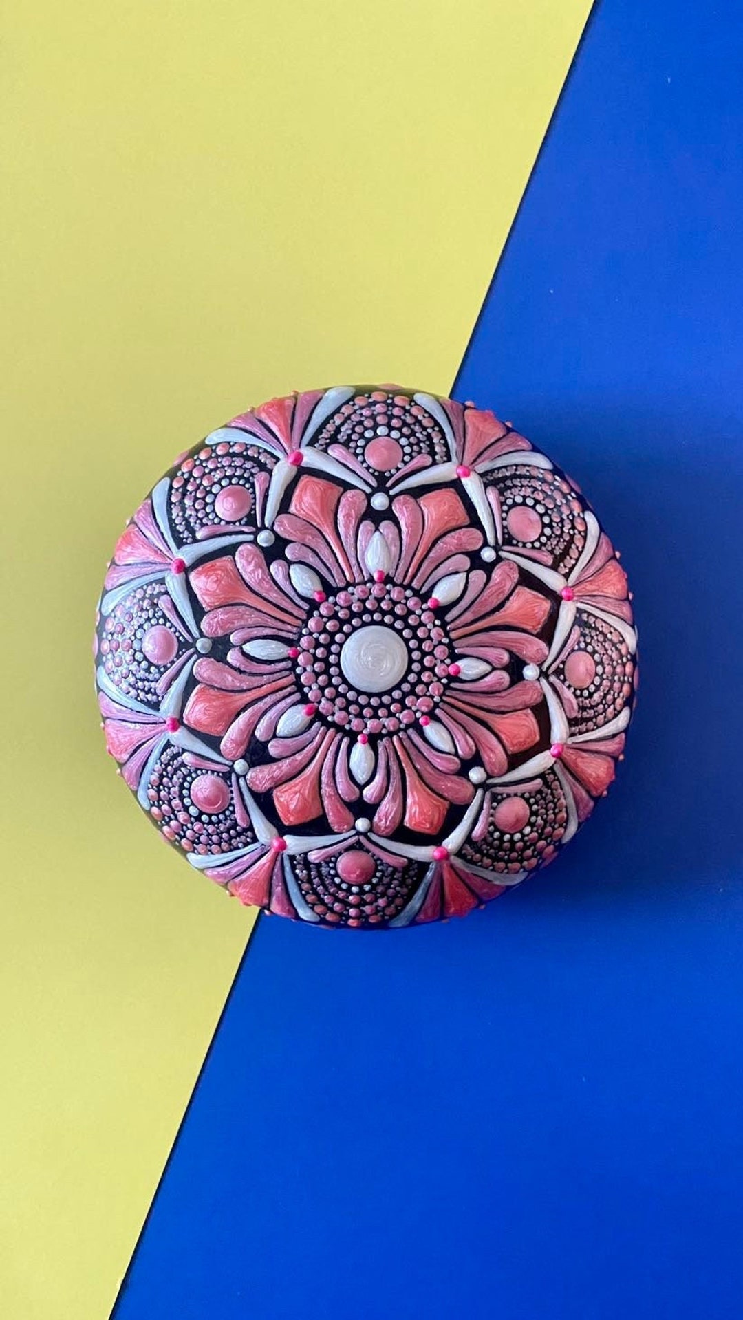Handmade Ceramic Mandala Stone in Shades of Metallic Pink Oneofakind
