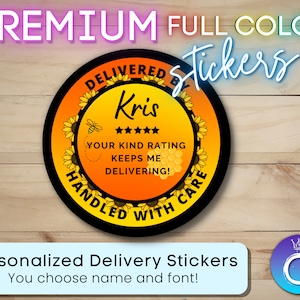 Sunflower Delivery Stickers for Gig Workers Custom Personalized 2" circle | Delivery Driver for Doordash, Uber Eats, Shipt, Grub Hub |
